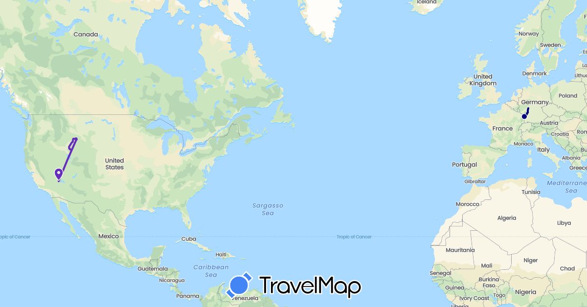 TravelMap itinerary: driving, camping car in Germany, France, United States (Europe, North America)